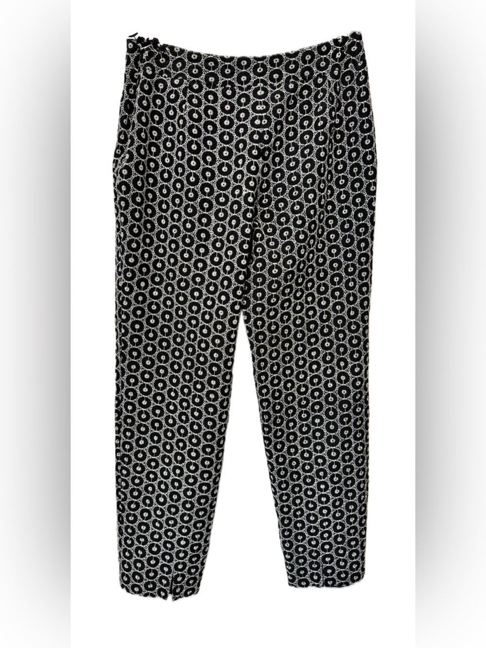 Talbots Black White Embroidered Ankle Pants Straight Leg Size 6 Silk & Cotton
